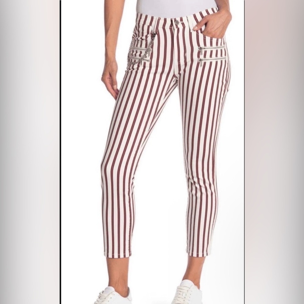 WeWoreWhat Rocker Stripe Jeans Stiletto Slit Red White Size 25 NWT High Rise
